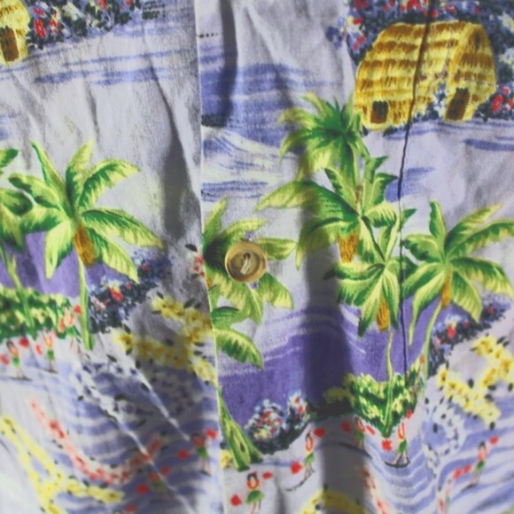 Vintage Hawaiian Shirt - Hut and Hula Pattern by Rainbow Hawaii - Men's Large - Picture 4 of 10